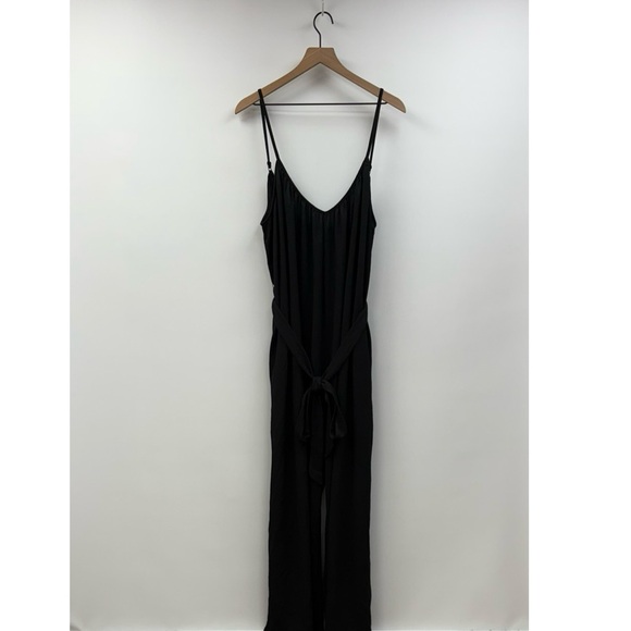 NWT H&M Woven Gauze V-Neck Sleeveless Belted Wide Leg Jumpsuit Black 4XL - Picture 3 of 10